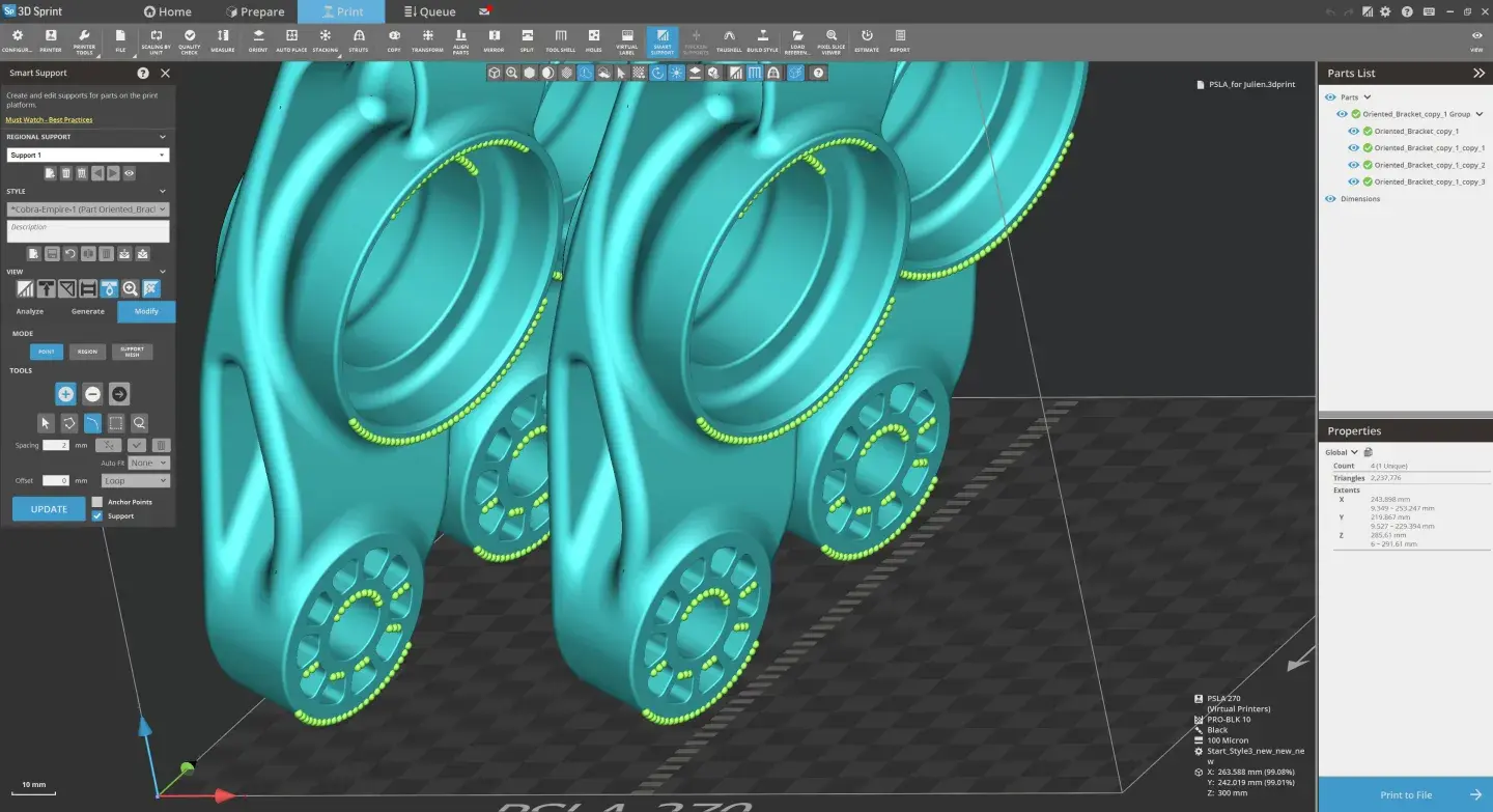 3D Sprint Smart Support for SLA/PSLA