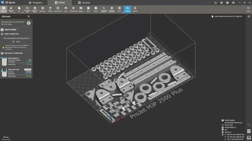 Span Tech conveyor parts in 3D Sprint software