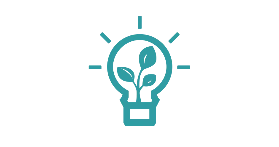 A graphic with a lightbulb with a leaf inside