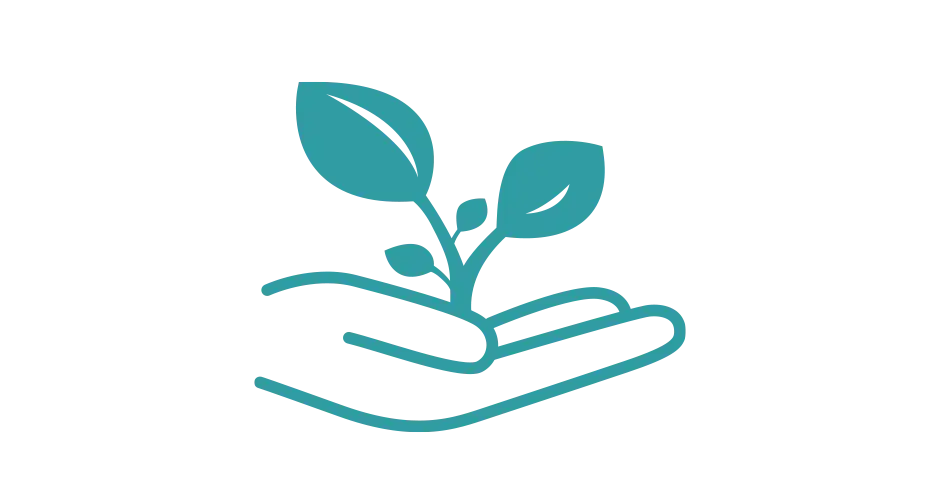 A graphic of a hand holding a small tree