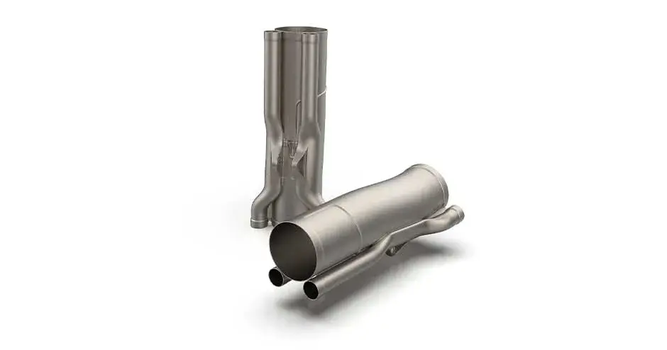 dmp laserform ti-gr23 (A) エキゾーストパイプ (奥のものは直立で手前のものは角を付けて横たえたもの)