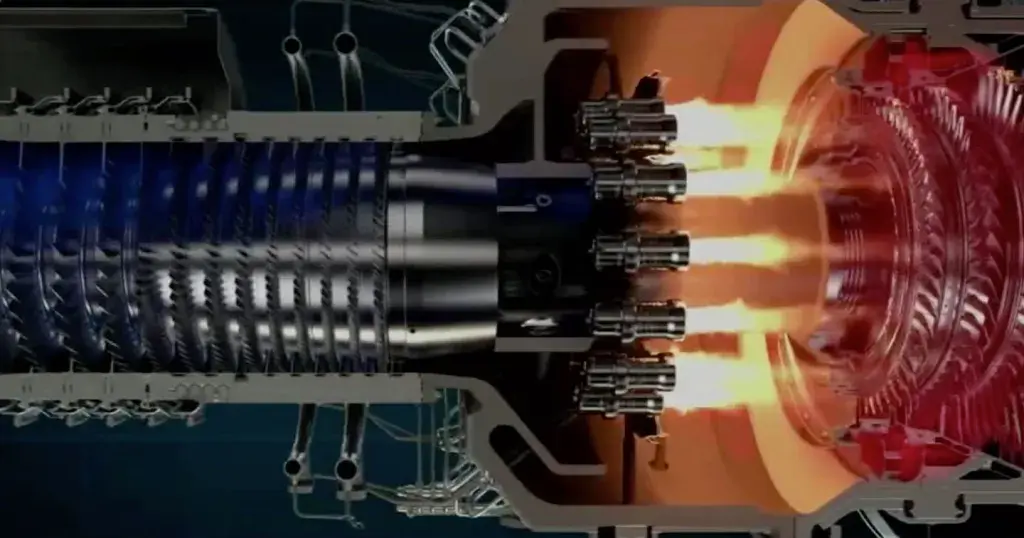 a combustor with flames