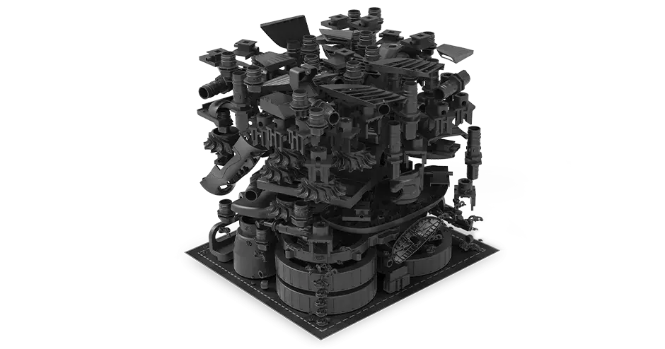 多くの 3D プリントされた部品を積み重ねて最適な処理を実現