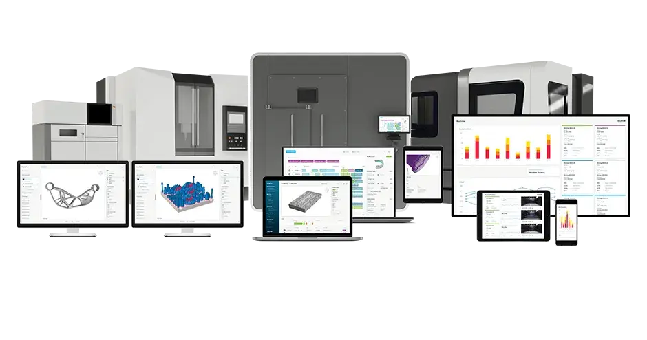 Oqton のソフトウェアがずらりと並んだデスクトップの列
