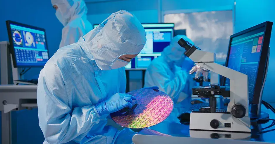 ウエーハを持つ技術者