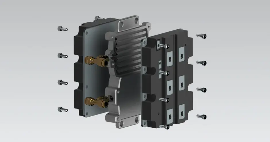 金属アディティブマニュファクチャリングでプリントされた電子モジュールのヒートシンク内のコンフォーマル冷却ギャラリーの断面図