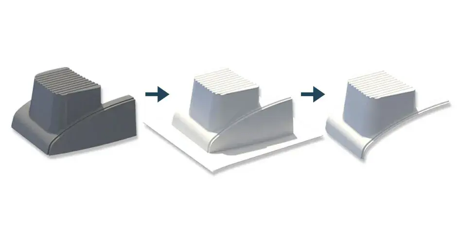 積層造形によって作成されたモールドを、Titan Atlas 3.6 と PC-GF10 ペレット材料を用いて中型の列車用バンパーカバーの真空成型に使用した例