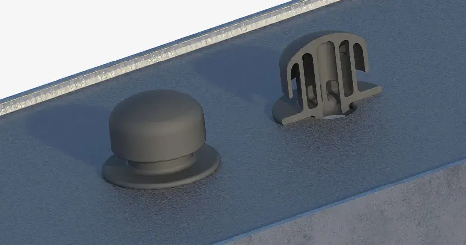 3D プリントされたギアケースブリーザプラグと内部経路を示した断面。