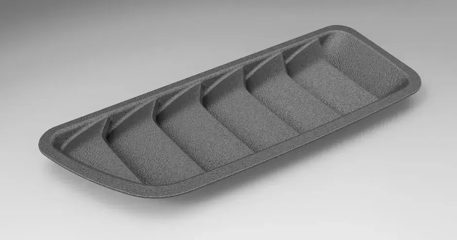量産グレードの品質とテクスチャ加工した表面仕上げで 3D プリントしたプラスチック製の「シャーク」グリル。