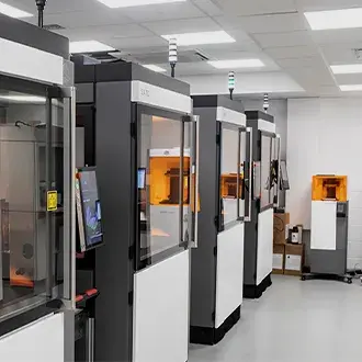 A row of 3D printers
