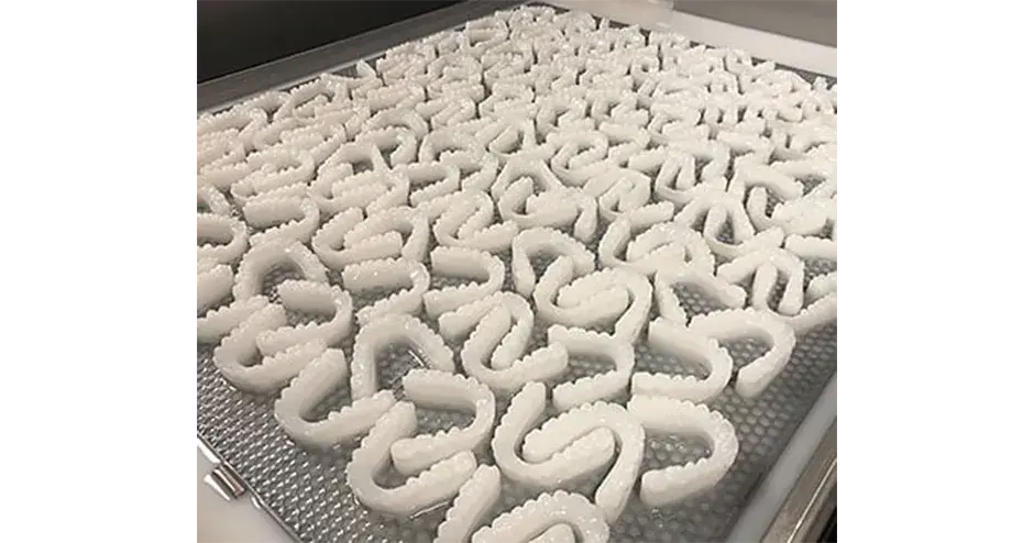 3D プリント製デンタル モールドが並んだトレイ