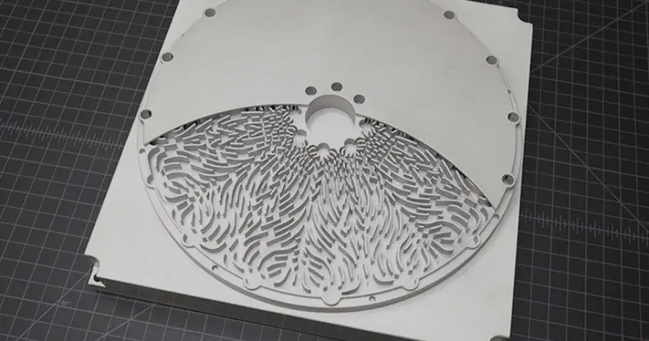 男性の掌の中にある、Laserform 316L (B) ステンレススチールで 3D プリントされたラメラ熱交換器